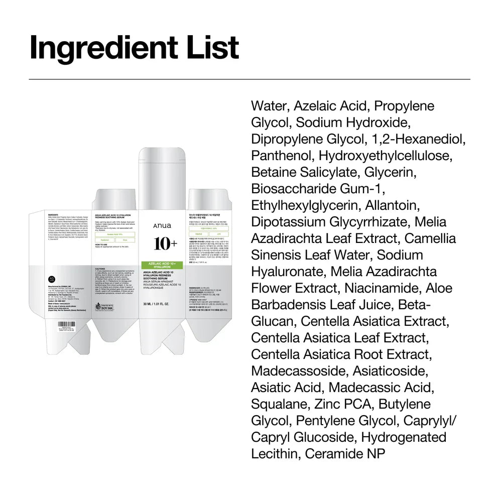 Azelaic Acid 10 Hyaluron Redness Soothing Serum - 30ml-ANUA-Noura Skincare