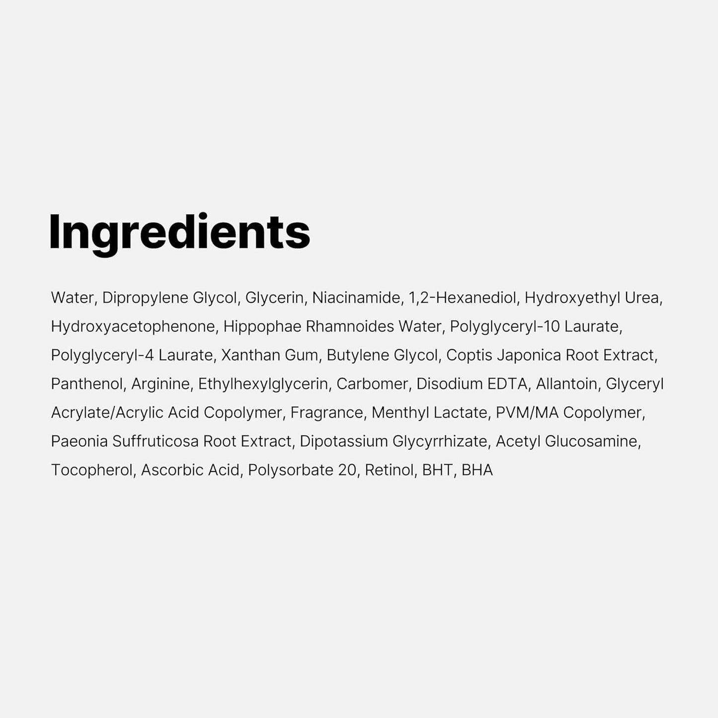 List of ingredients on a white background