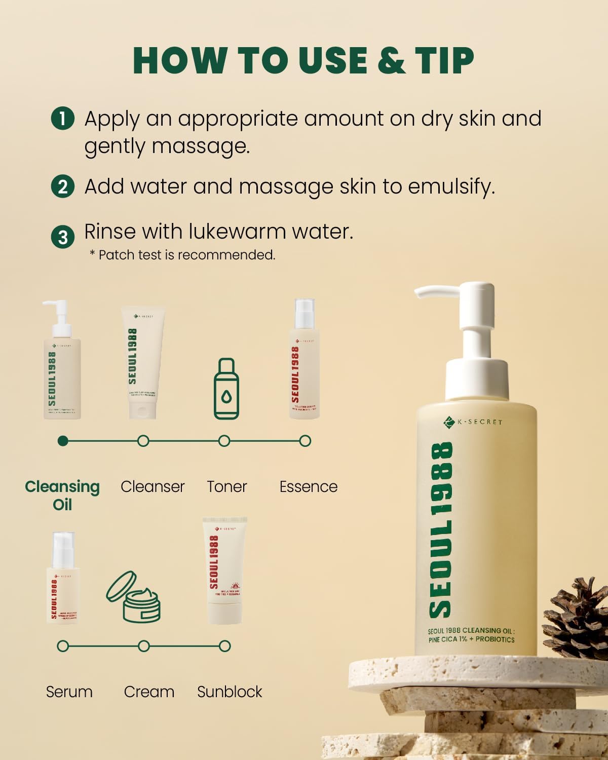 SEOUL 1988 Cleansing Oil: Pine Cica 1% + Probiotics-K-SECRET-Noura Skincare