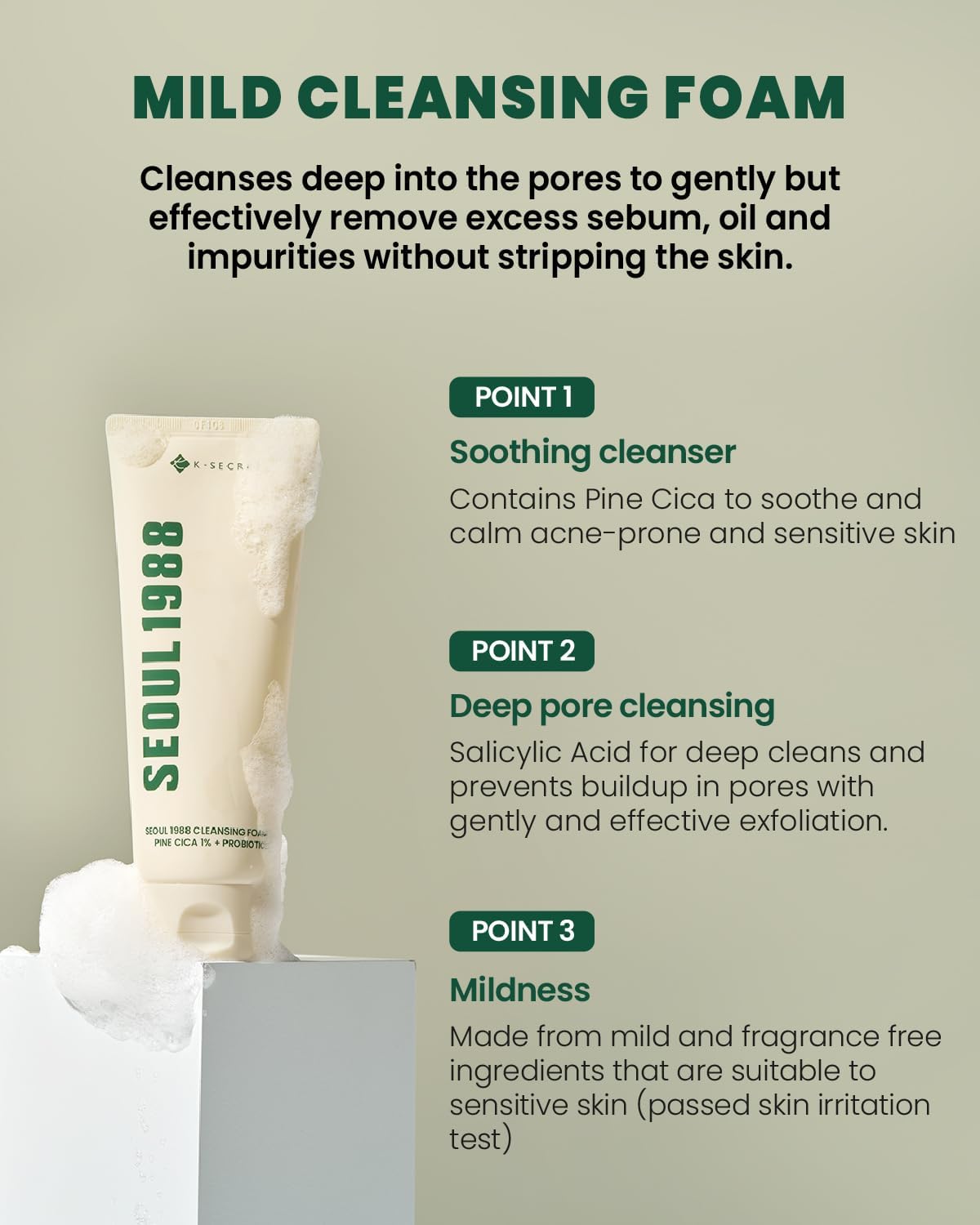 SEOUL 1998 Cleansing Foam: Pine Cica 1%+ Probiotics - 150ml-K-SECRET-Noura Skincare