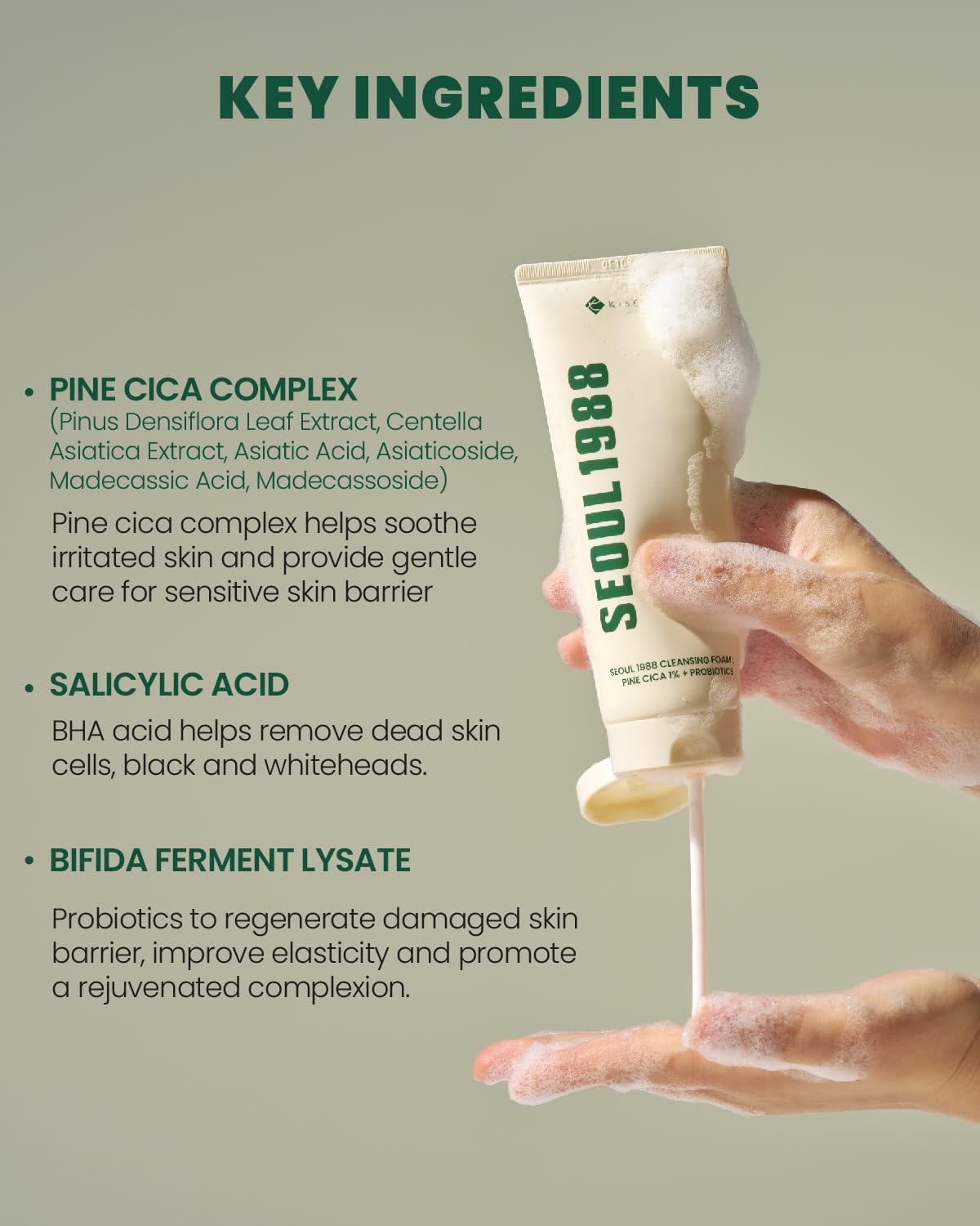 SEOUL 1998 Cleansing Foam: Pine Cica 1%+ Probiotics - 150ml-K-SECRET-Noura Skincare