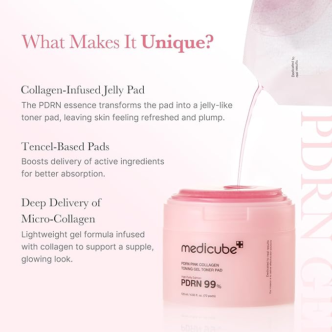 PDRN Pink Collagen Toning Gel Toner Pad - 70 Pads-Medicube-Noura Skincare