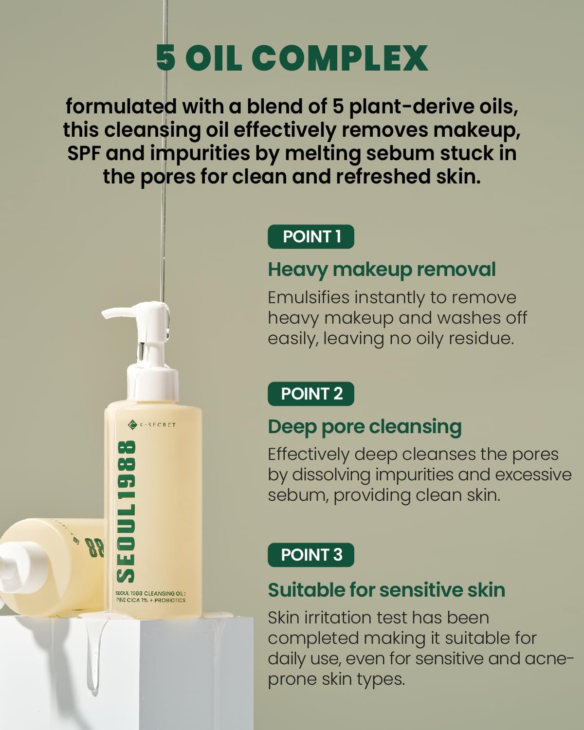 SEOUL 1988 Cleansing Oil: Pine Cica 1% + Probiotics-K-SECRET-Noura Skincare