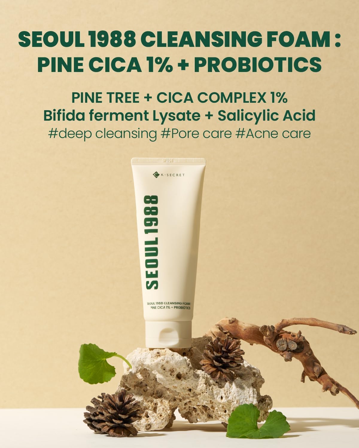 SEOUL 1998 Cleansing Foam: Pine Cica 1%+ Probiotics - 150ml-K-SECRET-Noura Skincare