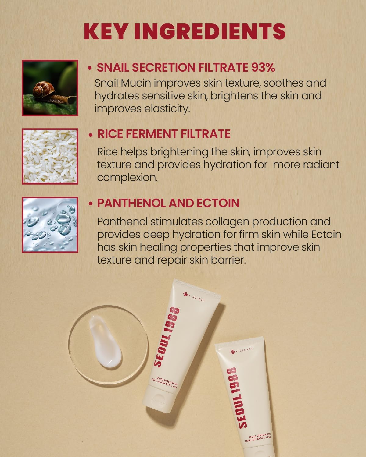 SEOUL 1988 Cream: Snail Mucin 93% + Rice - 100ml-K-SECRET-Noura Skincare