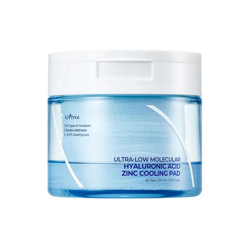 Ultra-Low Molecular Hyaluronic Acid Zinc Cooling Pad - 60 Pads-Isntree-Noura Skincare