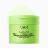 Green jar of Anua soothing pad with a green glow on a white background