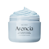 Jar of Arenicia Fresh Blue Hyssop Rice Mochi Cleanser with blue cream on a white background