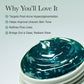 Arencia product with blue gel texture on a light gray background, featuring text about its benefits.