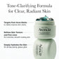 Arencia serum jar with text highlighting its benefits on a white background