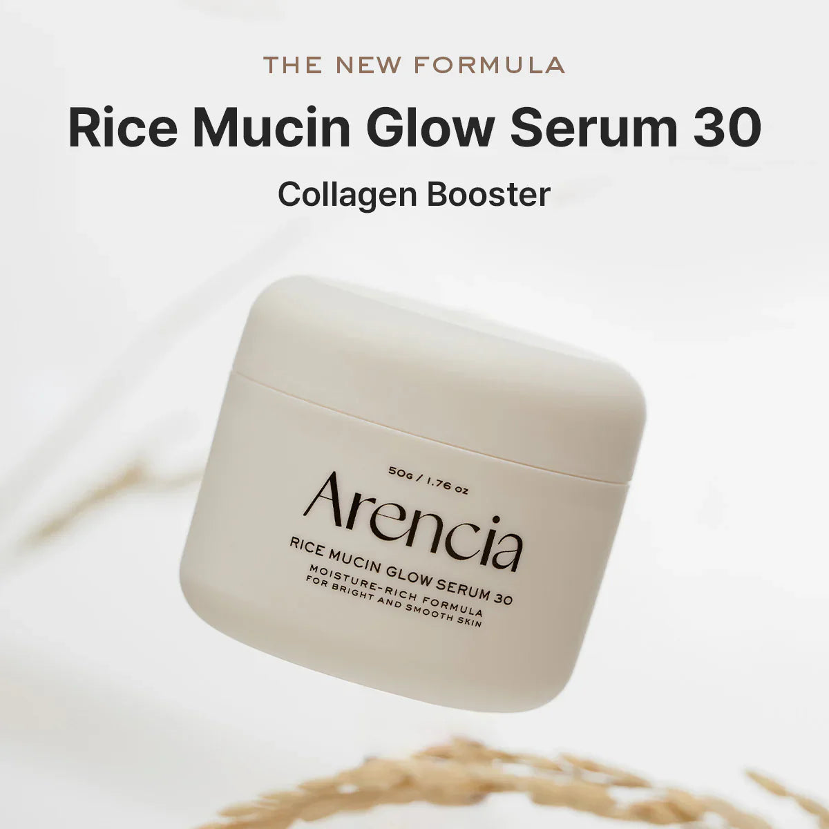 Arencia Rice Mucin Glow Serum 30 container on a light background