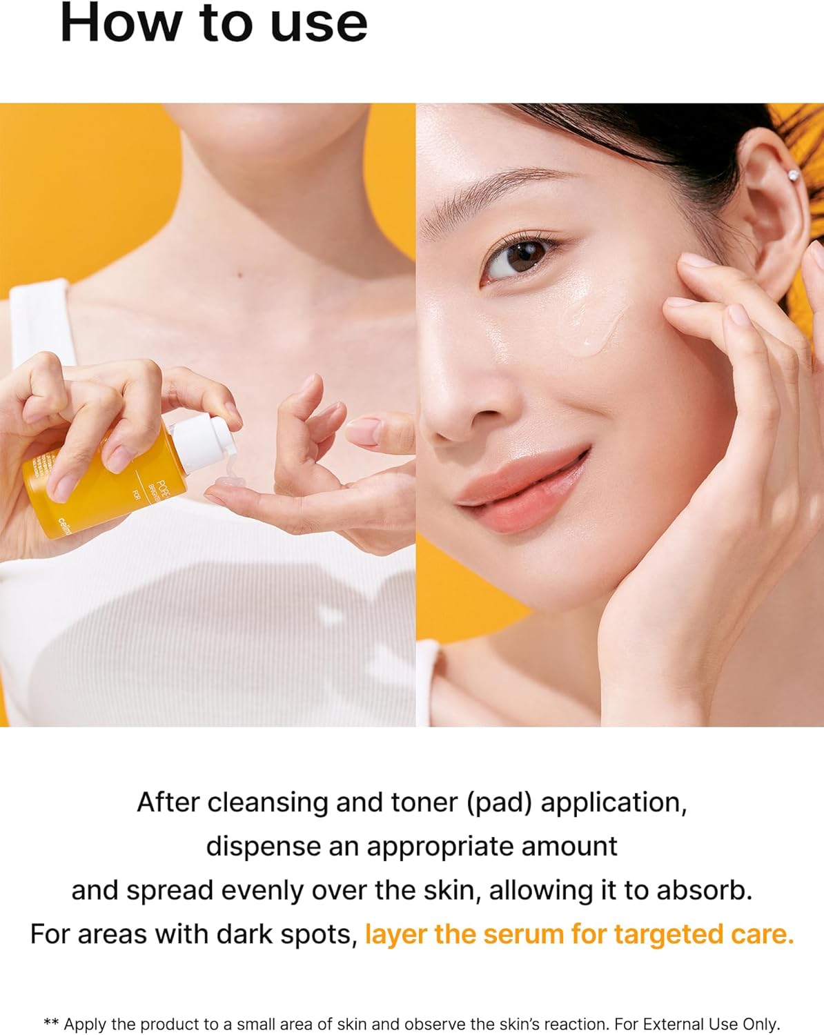 Model using Celimax brightening serum for glass skin Noura Skincare