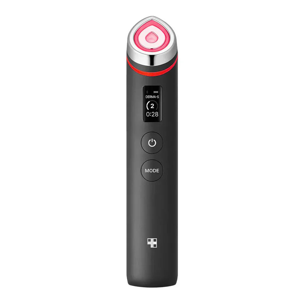 Black medicube electronic device with red top on a white background
