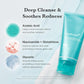 Medicube skincare product with text on a light blue background