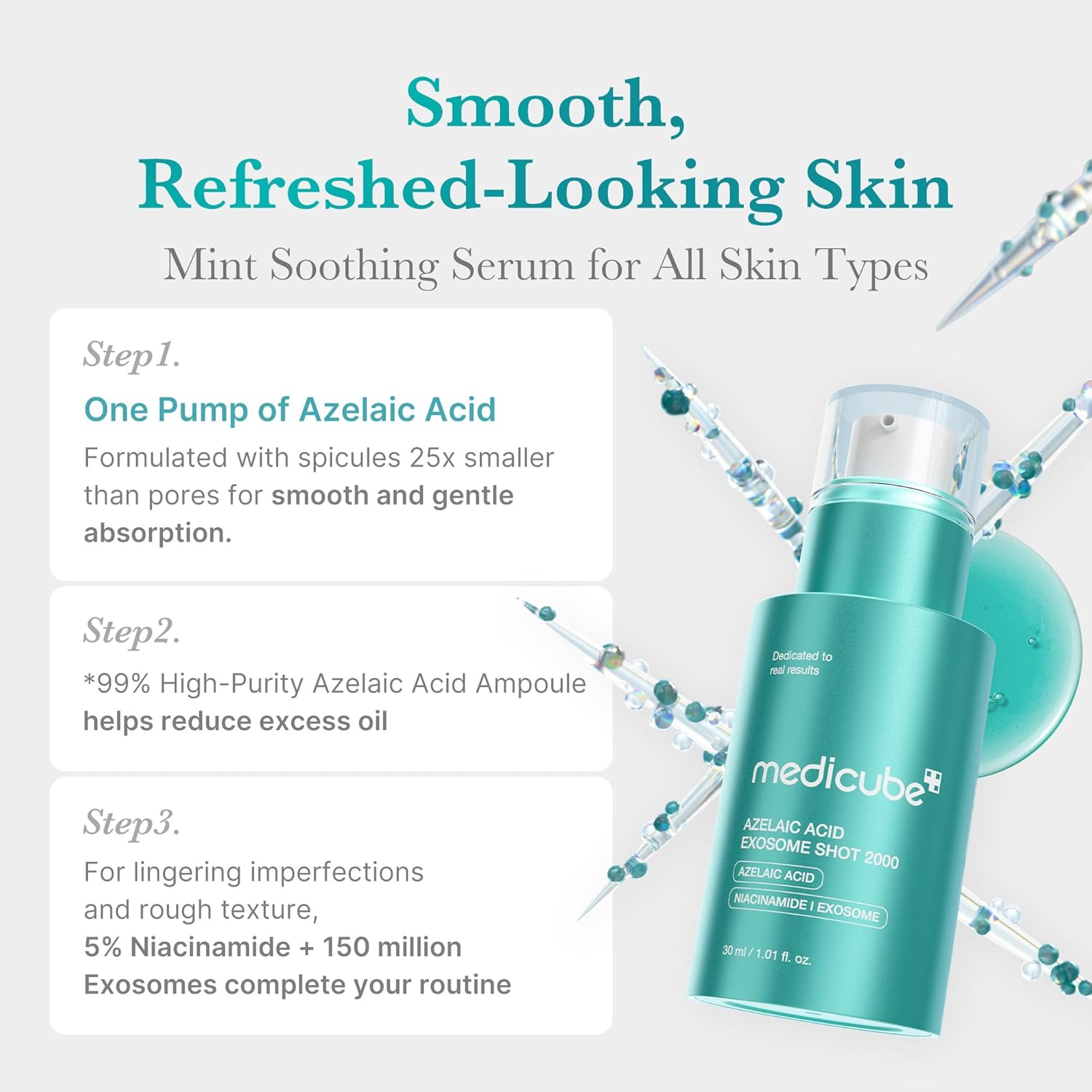 Flat lay of Medicube Exosome Shot Serum for blemish-prone skin.