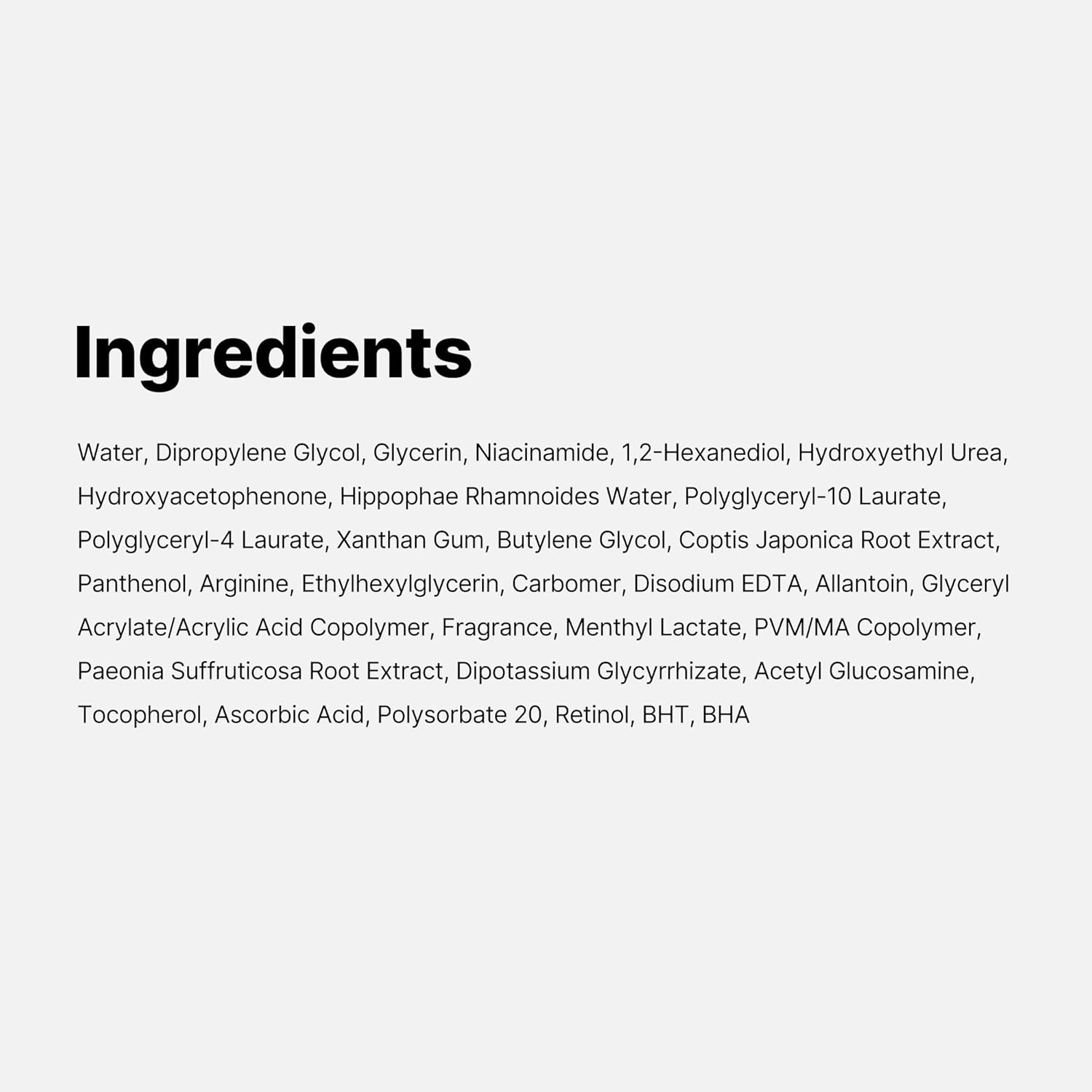 List of ingredients on a white background