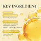 Product ingredients list with a yellow background and oil droplets.