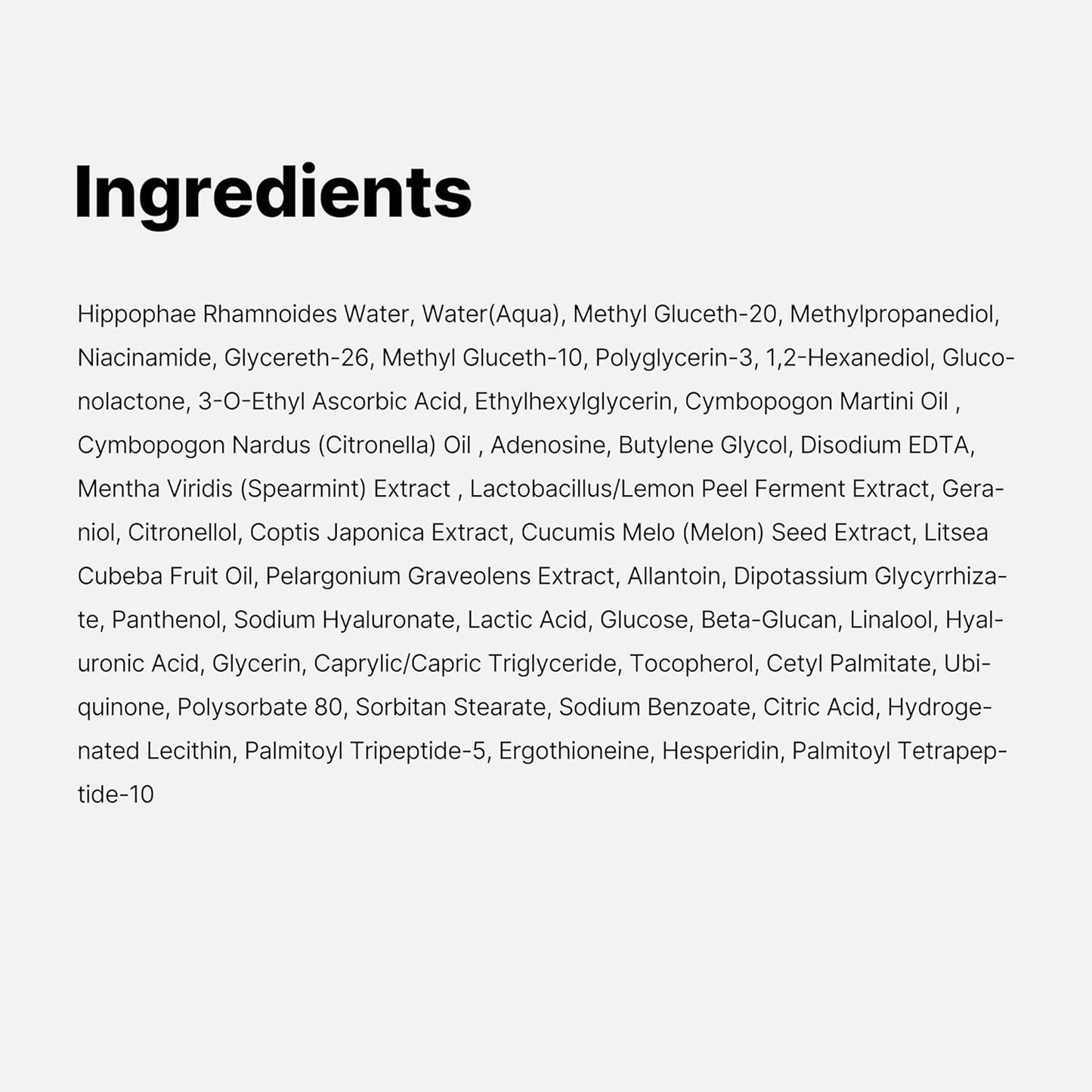 List of ingredients on a white background
