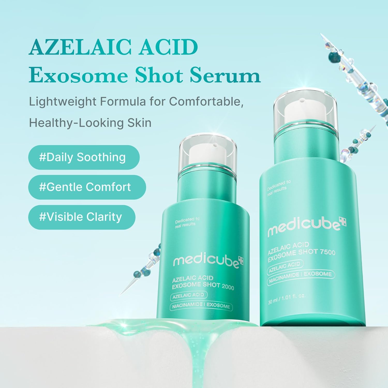 Close-up dropper image showing texture of Medicube Azelaic Acid Exosome Shot Serum.