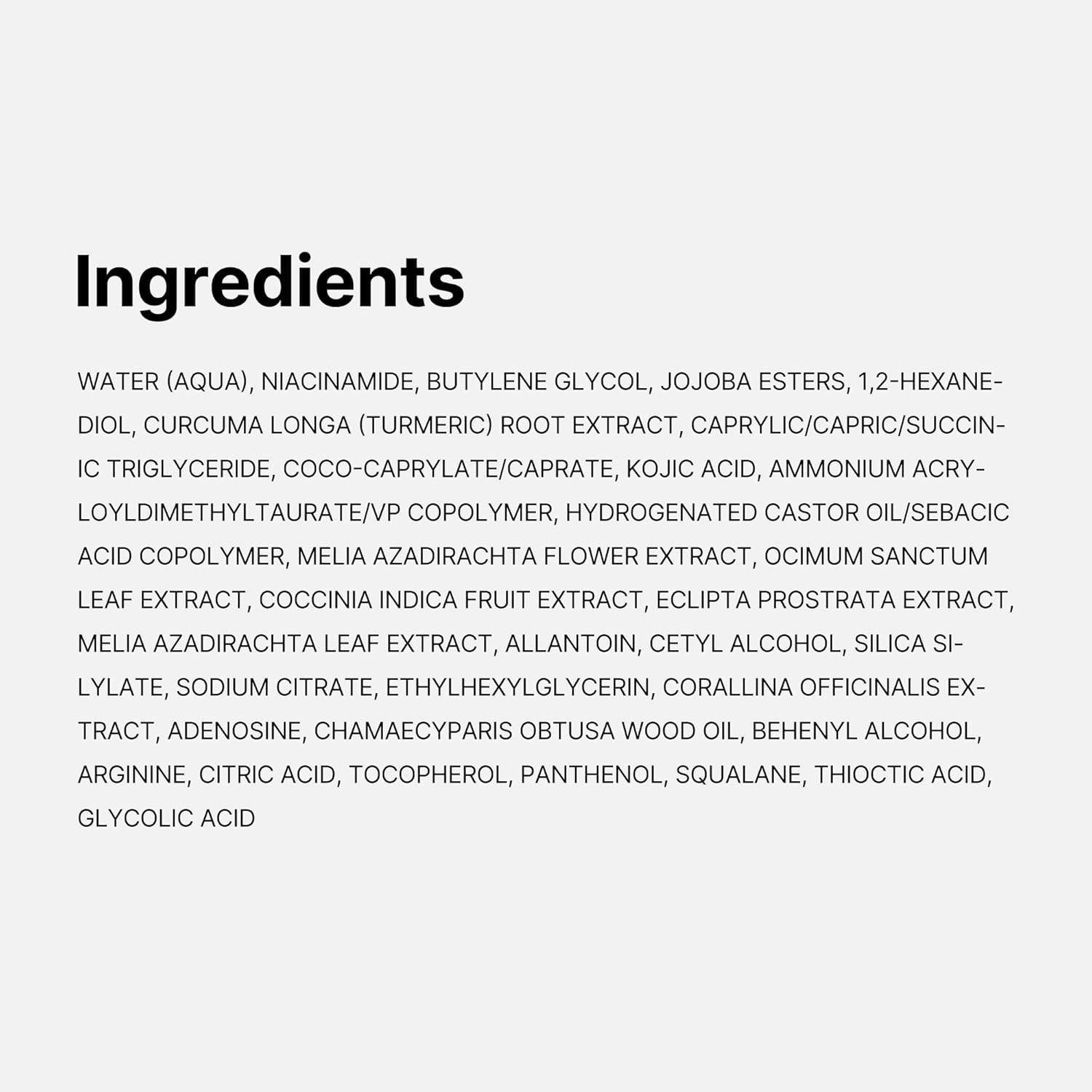 List of ingredients on a white background