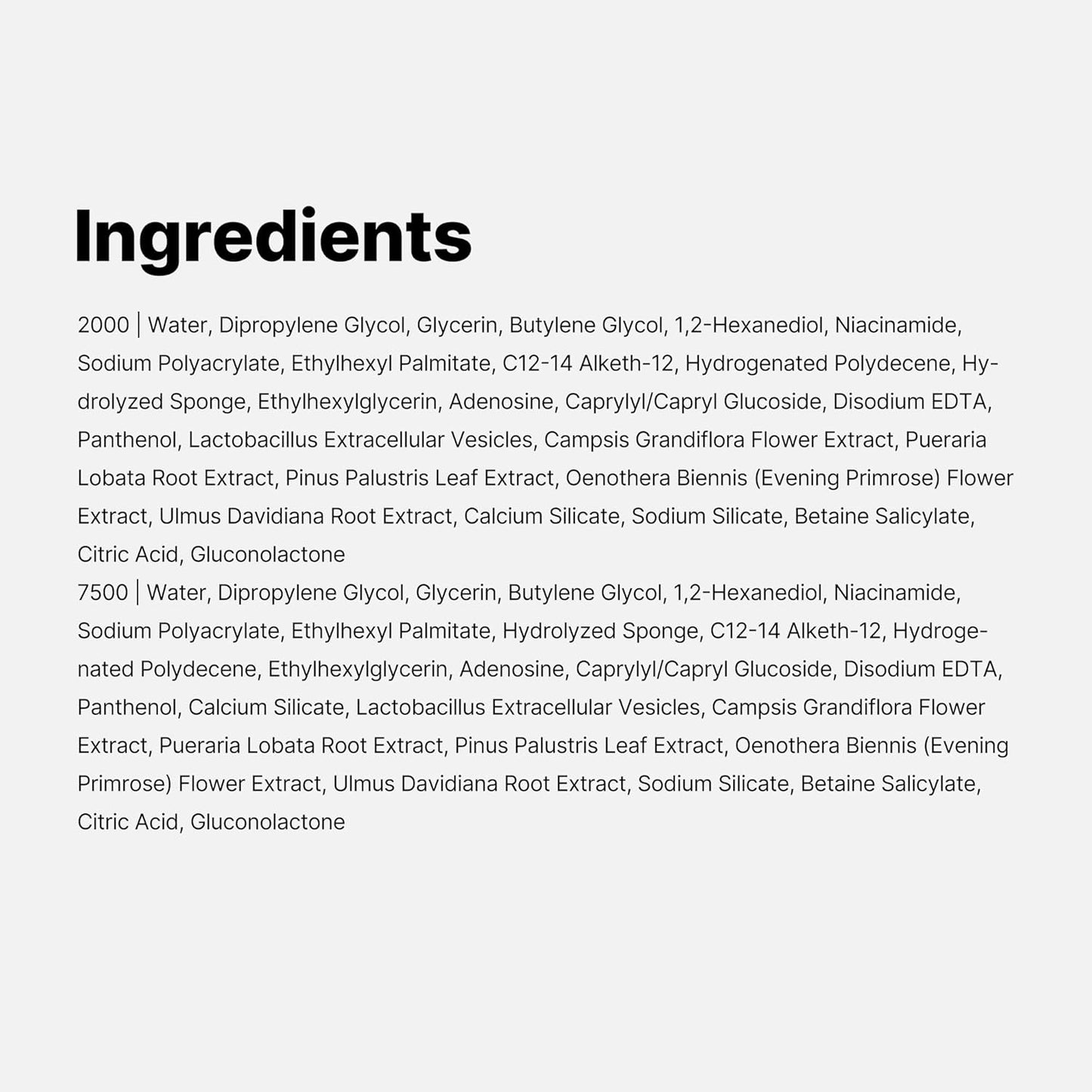 List of ingredients on a white background by nouraskincare