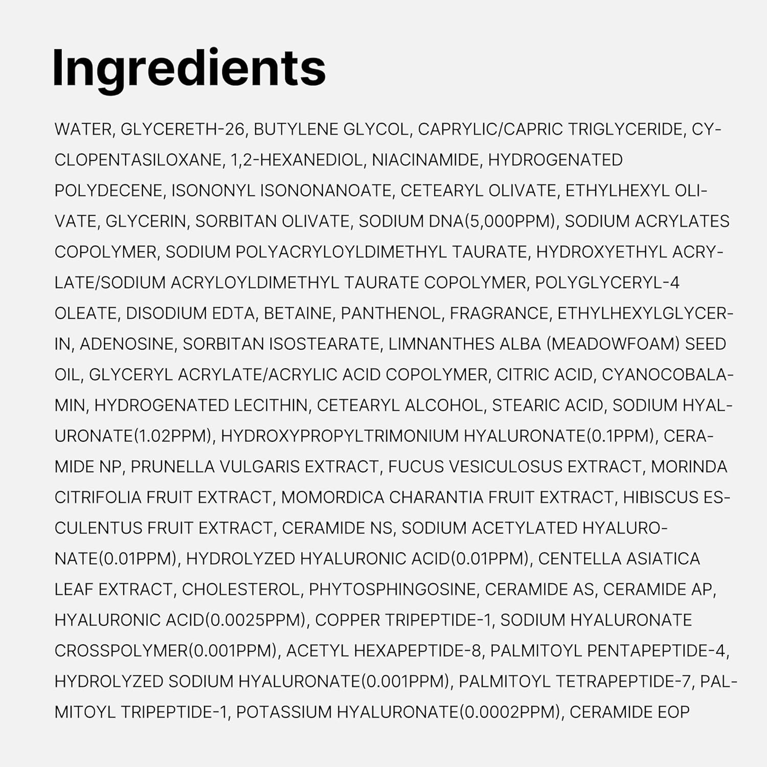 List of ingredients on a white background