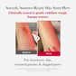 Before and after comparison of skin texture with a product application, on a light gray background.