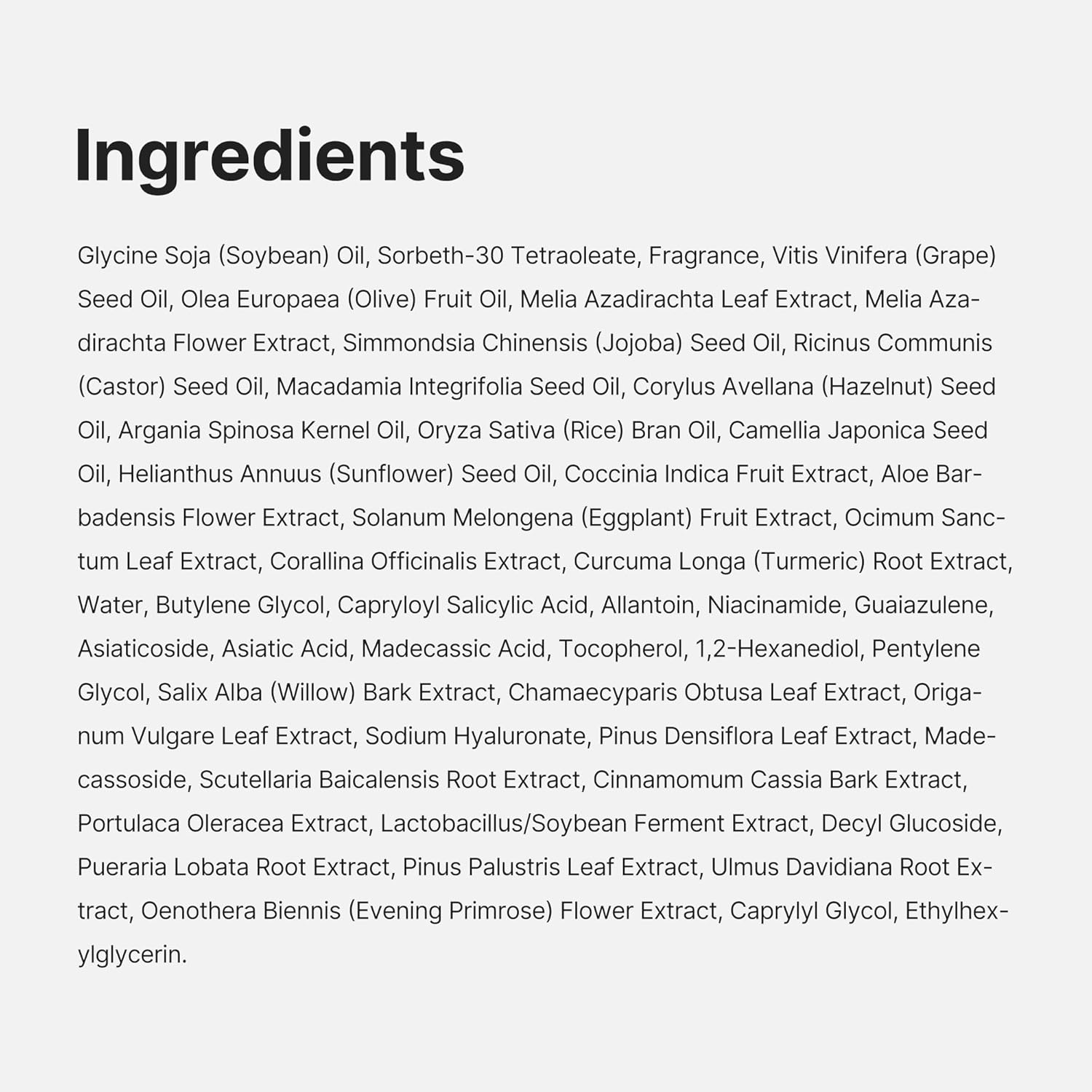 List of ingredients on a white background